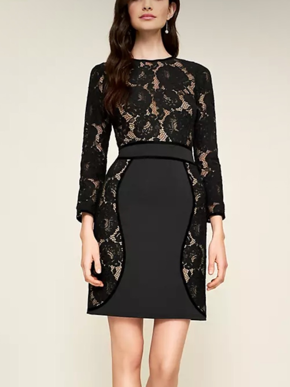 Tadashi Shoji Black Lace Long-Sleeve Sheath Thistle Dress